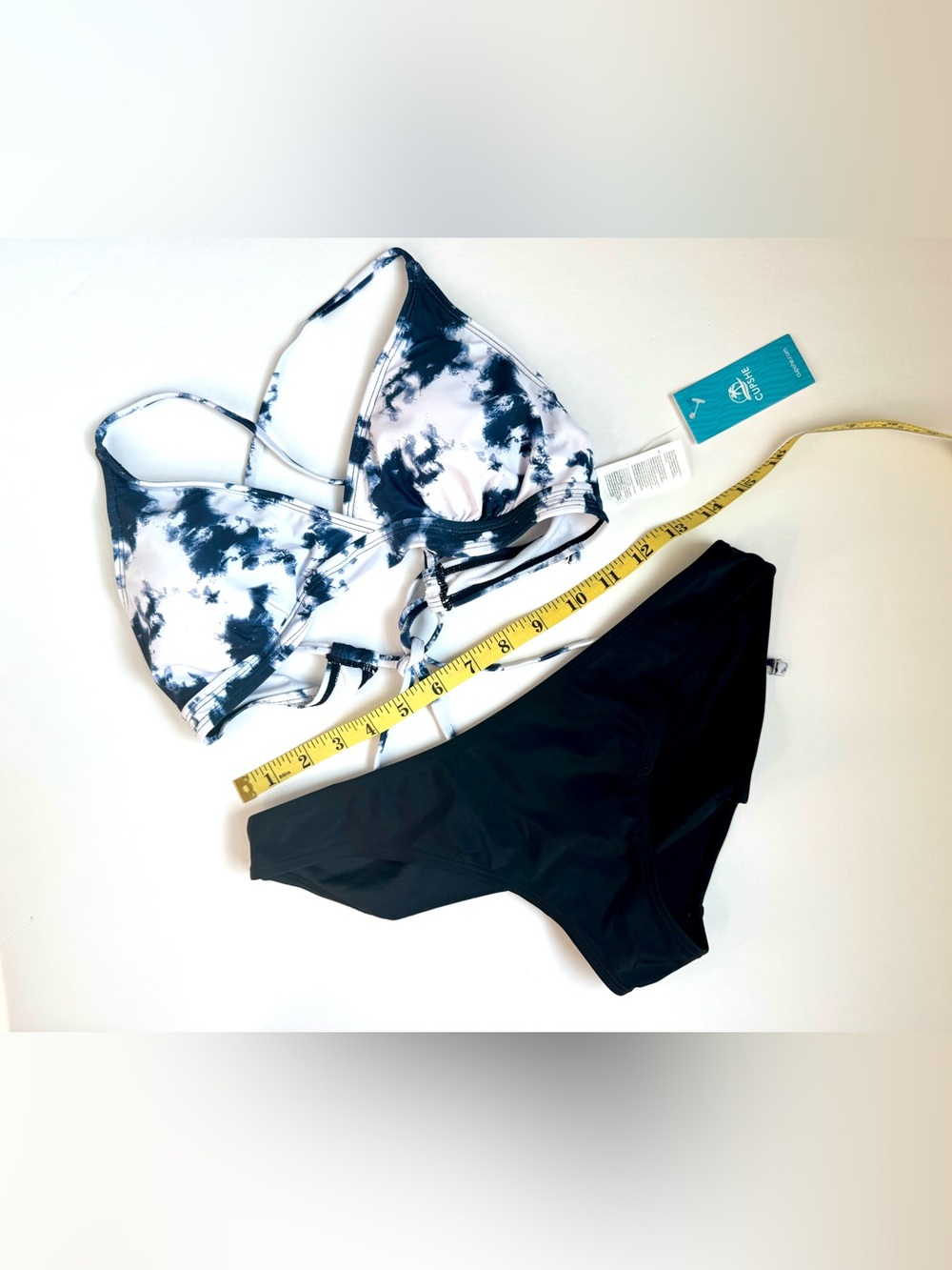 Cupshe Navy Tie-Dye Triangle Bikini Top with Black Bottom
